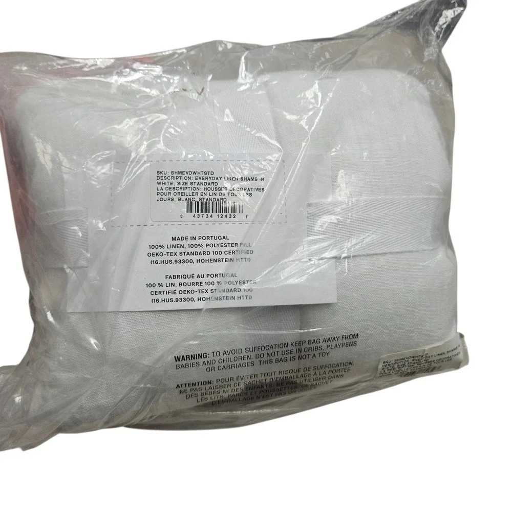 Parachute‎ NWT Everyday Linen Shams Pure White Standard Size Set of 2 Minimalist